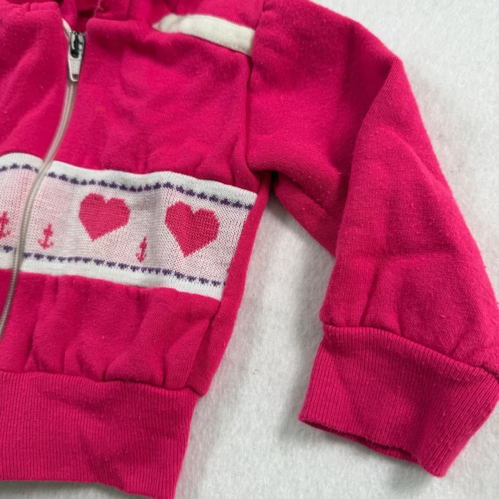 Vintage Teddy Bears Toddler Pink Heart Anchor Zip Up Hoodie Sweatshirt 24 Months